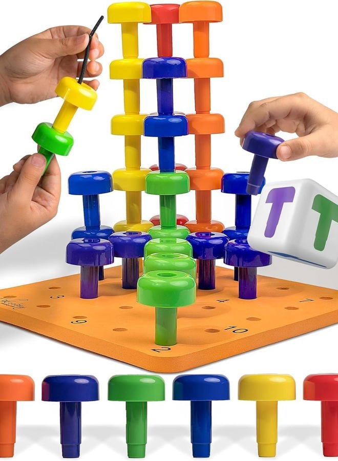 Skoolzy Peg Board Set - Montessori Toys for 2 Year Old - 33 Pc Peg Board for Kids - Occupational Therapy Toys with Pegs, Dice, Lacing String & Storage Bag - Montessori Toys for 2+ Year Old - Image 1